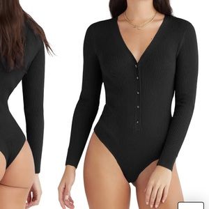 NEW Favorite Daughter bodysuit long sleeve button front ribbed black xl